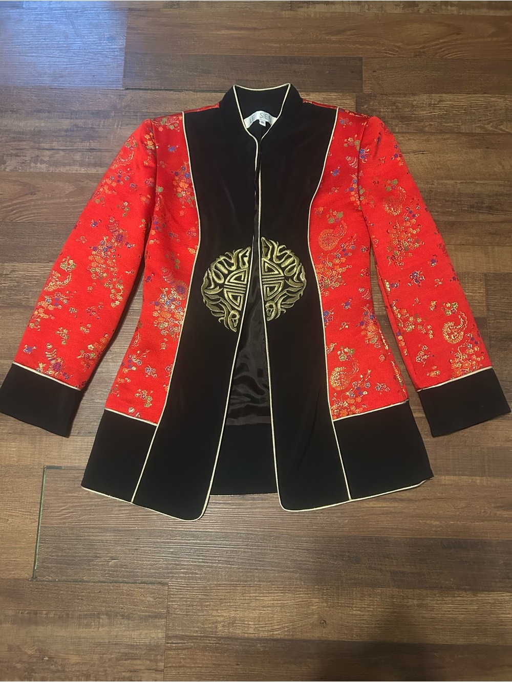 VTG 90s Le Sien Mandarin Velvet Brocade Padded Shoulder Statement Jacket Size 10